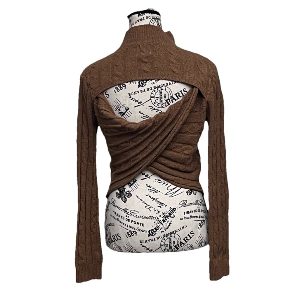 Hippie Rose Women’s Open Back Cable Knit Sweater Size XS Brown Fisherman Angler - Picture 5 of 10